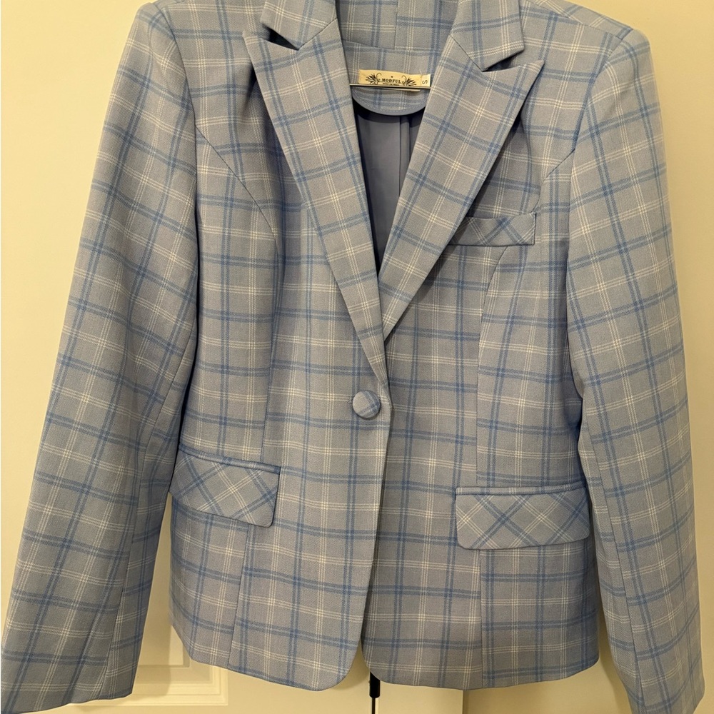 Women’s Blue Plaid Women's Suit Set Sz S - Picture 6 of 7